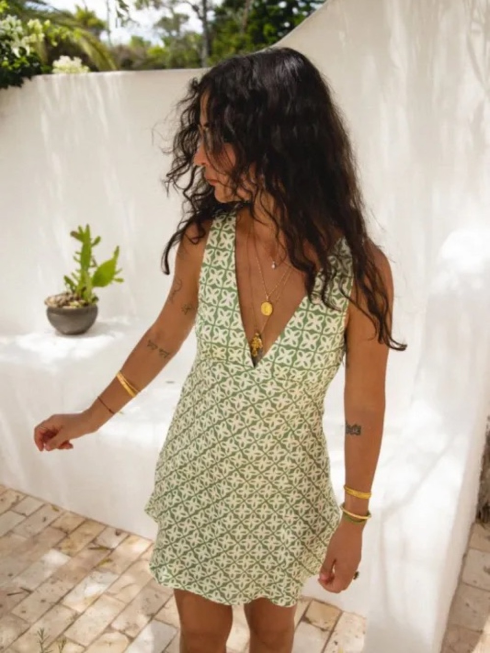 VRG GRL Sun Seeker Bias Cut Linen Mini Dress